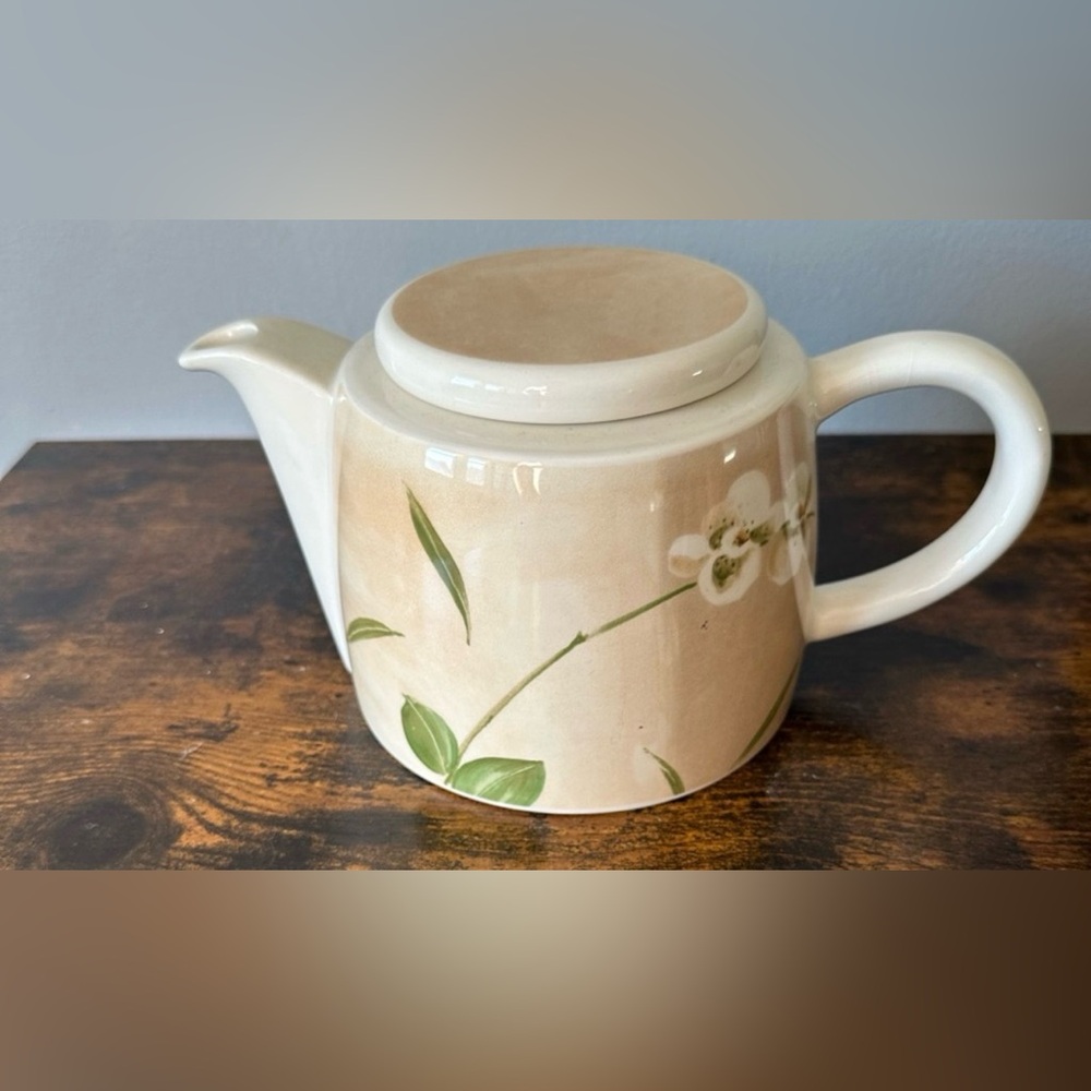 Floral Cream Ceramic Teapot by Crate and Barrel